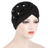 Berretti Fiore da donna con perline di cristallo Hijab Cappello a turbante Cappello da donna in tessuto elastico Accessori per capelli Sciarpa musulmana