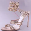 High Heel Summer Sandals Gladiator Women Snake Ankle Strap Rhinestone Crystal Fringe Stiletto Est Modern Sandal 1876