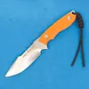 Free Wolf M2371 Outdoor Straight Hunting Knife 5Cr13Mov Satin Drop Point Blade Orange G10 Full Tang Handle Fixed Blade Knives with Kydex and Survival Whistle