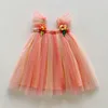 Girls Dresses 16y Tulle Super Fairy Princess Fly Sleeve Rainbow Flower Cake Dress Children Mesh Puffy Birthday Party Vestidos 230608