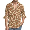 Camisas casuais masculinas Camisa fofa de girafa África Animal Print Manga comprida Blusas estilo de rua personalizadas Outono Novidade Top oversized