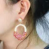 Dangle Earrings BeaQueen Luxury Big Drop Wedding Red Cubic Zirconia Micro Pave Gold Plated Bridal Costume Jewelry For Women E488