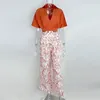 Women's Two Piece Pants 2023 Women 2 Set Summer Fashion Elegant Bat Sleeve Shirt And Floral Print Wide Leg Pant Casual Streetwear Female