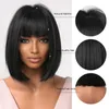 Syntetyczne peruki Alan Eaton Krótka peruka z grzywką dla kobiet Afro czarne proste włosy Naturalne światłowód do ciepła Cospaly