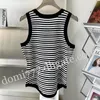 Embroidered Black Logo Fashion Women's Striped Slim Fitting Vest Top Sleeveless Vest S M L 207R