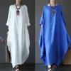 Basic Casual Jurken Vrouwen Zomer Dunne Katoen Linnen Losse Jurk Literaire Boho Lange Mouw Jurk Dame Effen Kleur Gewaad Vintage Kaftan 230608