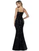 Long Sweety Formal Evening Dresses Mermaid Side Split Spaghetti Sequined Deep V-Neck Plus Size Prom Party Gowns 13