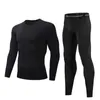 Ensembles de course hommes sous-vêtement thermique ensemble Compression T-Shirt pantalon Sport manches longues t-shirts Fitness basket-ball Gym costume serré