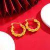 Twisted Hoop örhängen för kvinnor flickor riktiga 18k gula guldfärgväv huggie örhängen smycken gåva