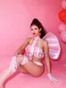 Stage Wear Bar Nightclub Costume Pink Bow Backplane Bodysuit Outfits Women DJ Dancer Groups Sexy Festival Rave Performance