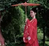 Chinese Traditional Craft Oil Paper Umbrella Wooden Handle Silk Cloth Umbrella Rainproof Dance Cos Umbrella Wedding Decoration876