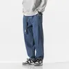 Jeans pour hommes Baggy bleu hommes pantalons à jambes larges Style japonais Streetwear décontracté ceinture Denim pantalon