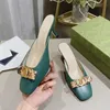 2023 Designer Luxury Pure color heel Slides slippers fashion Womens 100% leather outdoor Lightweight waterproof Sandals lady sexy light mouth Stiletto heel slipper