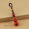 Chaveiros Natural Red Cinnabar Car Keychain Lucky Prosperity Cabaça Pingente de Peixe Exorcizando o Mal Salvaguardando Símbolos para Homens e Mulheres