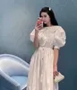 Basic & Casual Dresses Designer High end New French Hollow out Doll Neck Bubble Sleeve Waist Dress DH4N