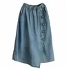 Spódnice myte dżinsowe danie przycisk mini spódnica damska luźna linia dla kobiet kowbojskich dżinsów yalabovso
