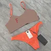 Designer-Badeanzug für Damen, 2-teiliger Neckholder-Bikini mit Buchstaben, Badeanzüge