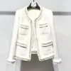 Vestes pour femmes Veste femme en tweed blanc Perles faites à la main printemps automne hiver manteau en laine Veste classique en laine Dames 230608