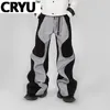 سروال الرجال Cryu تصميم متخصصة بو الجلود المرقعة للرجال بنطلون شارع مرتفع مستقيم 2023 ألوان الخريف أزياء الشتاء 9A5968