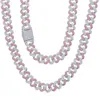 Ensembles de bijoux de mariage néon rose coloré émail tour de cou glace sur Bling Cz 11mm Miami cubain lien chaîne femmes collier Hip Hop 230608