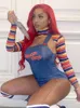 Zweiteilige Damen-Hose, Halloween-Kostüme für Frauen, gruselige Albtraum-Killerpuppe, Wanna Play Movie-Charakter-Bodysuit, Chucky-Kostüm-Set 230609