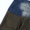 Herren-Jeans, Punk-Stil, gespleißter Denim, gebleichte Taschen, gerade, lose, lässige Cargo-Hosen mit weitem Bein in voller Länge