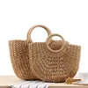 Shoulder Bags Summer Handmade Bags for Women Beach Weaving Ladies Straw Bag Wrapped Beach Bag Moon shaped Top Handle Handbags Totes