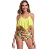 Conjunto de biquínis 2023 sexy plissado cintura alta biquíni roupa de banho feminina push up maiô plus size estampado maiô praia wear biquini1