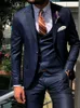 Erkekler Suits Blazers Anniebritney Koyu Mavi 3 Parça 3 Parça Erkekler Moda Takım Cutsom Damat Düğün Smokin Pantolonla Yapıldı 230609