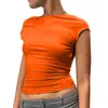 女性用TシャツY2Kセクシーバックレスクロップトップトップ女性カジュアルサマーショートスリーブOネックTシャツストリートウェアフィットスリムプルオーバーベースTEES Tシャツ230609