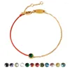 Bracelets porte-bonheur Ity pierres de naissance Zircon pierre acier inoxydable pour femme corde rouge 12 couleurs rond porte-bonheur Bracelet bijoux