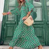 Basic Casual Dresses Women Dress Summer Puff Sleeve Boho V Neck Printing Long Dress Loose Holiday Beach Female Casual Floral Dresses Party Vestidos 230608