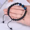 12MM amethyst Woven bracelet Adjustable natural tiger Eye stone Black frosted bracelet for men women