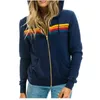 Kvinnors hoodies tröjor kvinnor mode hoodie överdimensionerad regnbåge rand långärmad tröja med dragkedja