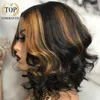 Lace Wigs Topnormantic T Part Remy Human Hair Hightlight Color Loose Wave Bob Wig With Pre Plucked Hairline