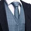 Men's Suits Blazers Silk Mens Vest Blue Plaid Pink Black Brown V Neck Waistcoat Tie Handkerchief Cufflinks Set Wedding Business Barry.Wang 230609