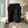 Men's Shorts Black/White Summer Solid Business Casual For Men Clothing 2023 Knee Length Slim Fit Drape Short Hombre All Match 36-29