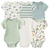 Rompertjes Geboren Bodysuits 6 Stuks Baby Meisje Kleding Set Katoen Korte Mouw Jongen Cartoon Zomer Effen Kleur Bebes 230608