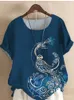 Women's T-Shirt Women's t-shirt Fashion Summer Peacock Prints Round Neck Short Sleeve T-Shirt Casual Loose Solid Color Blouse Tops Plus Size 230609