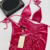 Flanell-Badeanzug, braun, rosa, Bikini, Damenmode, Bademode, Rock, Anzug, auf Lager, dreiteiliges Set, Badeanzüge mit Polsteretiketten