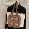 Kvällspåsar Kvinnor Sticke Tote Ethnic Straw Shoulder Bag Handgjorda vävda virkade påse Flower Bohemian Shopper Beach Clutch