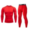 Ensembles de course hommes sous-vêtement thermique ensemble Compression T-Shirt pantalon Sport manches longues t-shirts Fitness basket-ball Gym costume serré