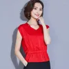 Dames Blouses Dames Lente Zomer Stijl Chiffon Overhemd Effen V-hals Korte mouw Ruches Koreaans Casual Tops SP279