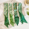 Sjaals 2023 Groene Bloemenprint Skinny Zijden Sjaals Tas Lint Vrouwen Mode Foulard Halsdoek Vrouwelijke Haarband Zacht Satijn Lady gift