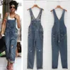 Wholesale- Korean Women Jumpsuit Denim Overalls 2017 Spring Casual Baggy Jeans Full Length Pinafore Dungaree Romper Women JumpsuitPlus Size