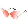 Sunglasses 2023 Designer Fashion Butterfly Rimless Women Vintage Oversized Steampunk Sun Glasses UV400 Eyeware