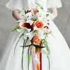 Düğün Çiçekleri Fildişi Turuncu Zambak Buketleri Aksesuar Evlilik Nedime Buket
