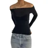 女性用Tシャツ女性因果肩の因果ティースルーシャツのソリッドカラースキニー長袖ルーチングトップスセクシーパーティークラブストリートウェア