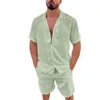 Hommes Survêtements Hommes Costume Bundle Hommes Printemps Été 2 Pièces Plage À Manches Courtes Chemises En Lin Shorts Pantalons Ensembles Avec Poches Suites Pour