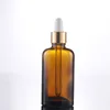 10ml 20ml 30ml 50ml Flat Empty Glass Dropper Bottle Amber Cosmetic Essential Oil Essence Packaging Container with Gold Lid Pwvum